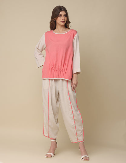 Cotton Pink Top with Ruffled Hem for Women