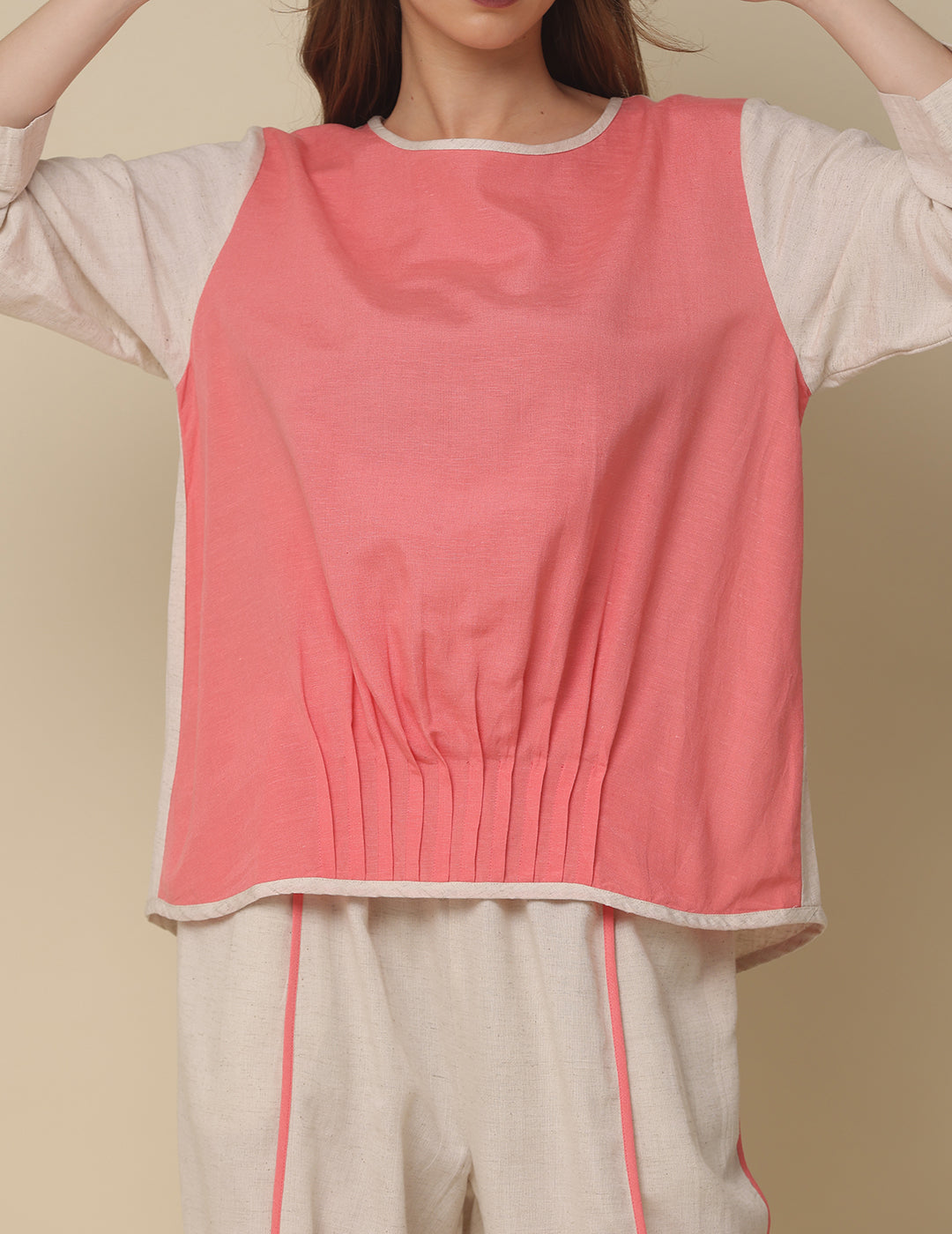 Cotton Pink Top with Ruffled Hem for Women