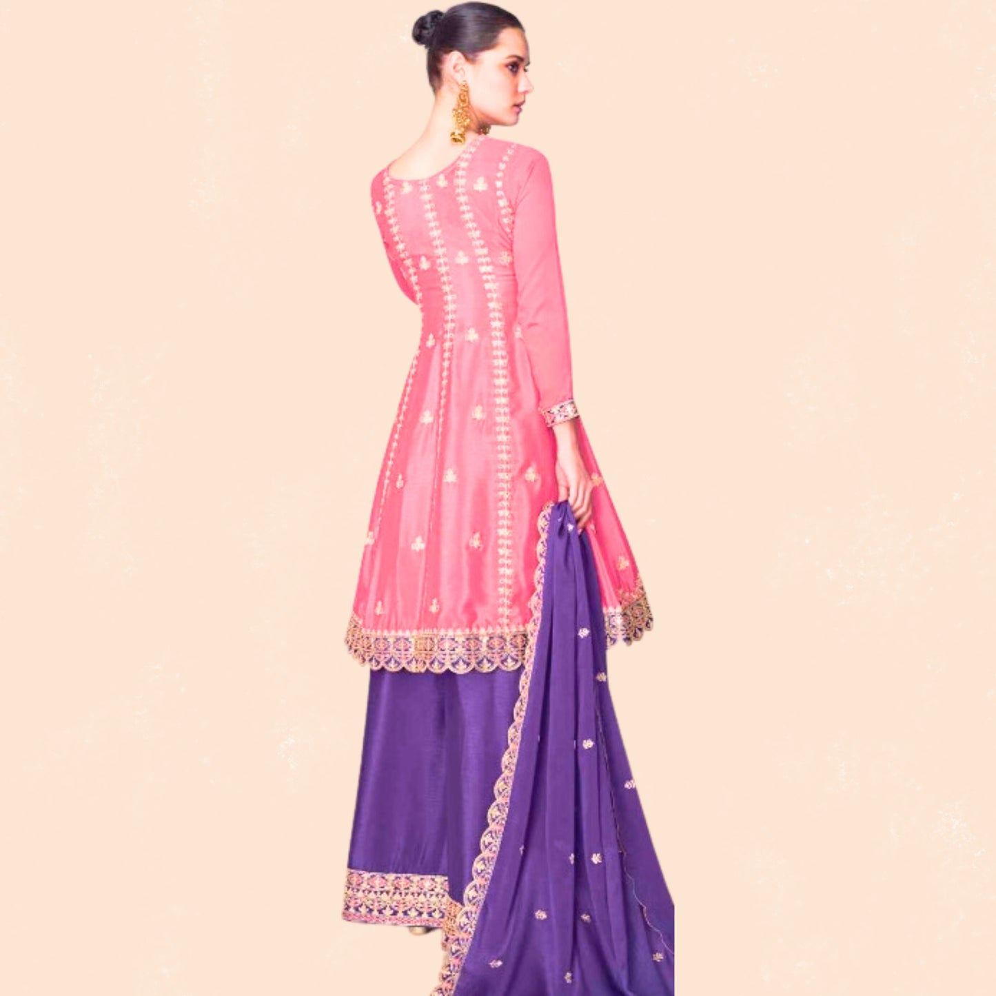 Myror-Ashirwad 3 piece heavy Suit Set for Festive Wear - Pink and Purple - Free Size