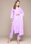 Straight style cotton fabric purple color kurta with bottom and dupatta