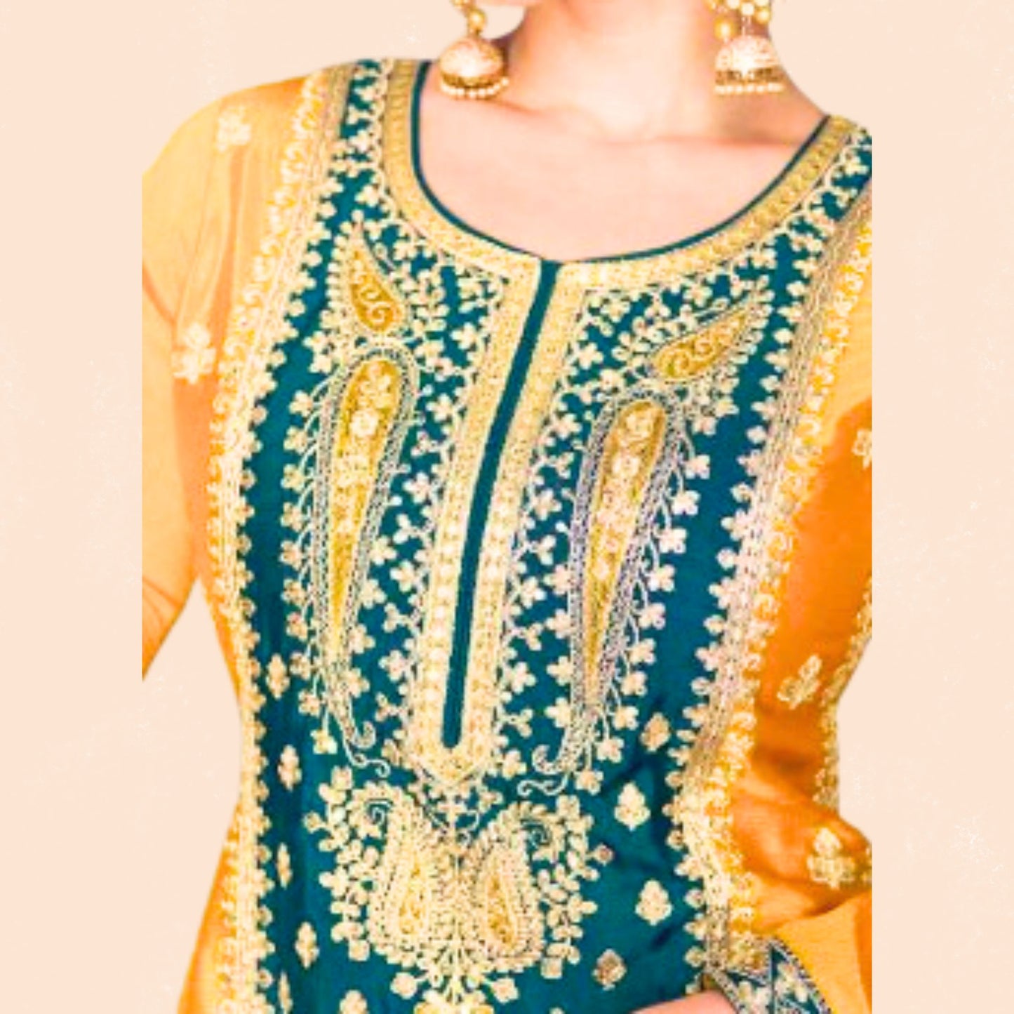 Myror-Ashirwad 3 piece heavy Suit Set for Festive Wear - Yellow and Green - Free Size