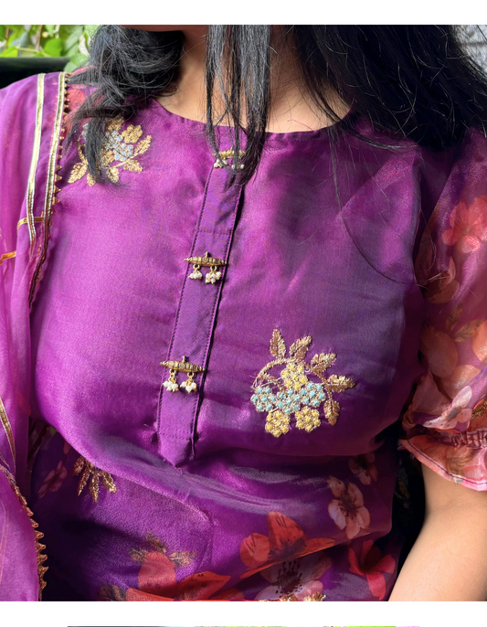 Sewing Shop - Purple Organza embroidered Suit