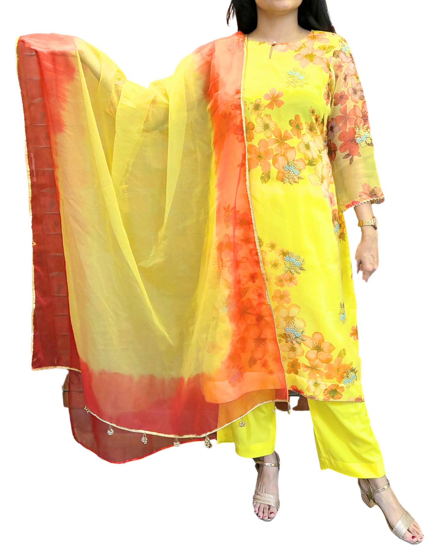 Sewing Shop - Yellow Organza embroidered Suit