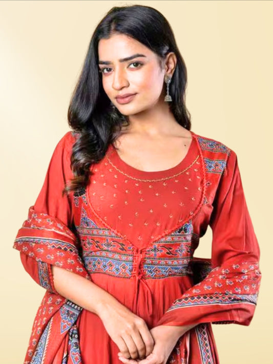 Myror Women Floral Print Anarkali Kurta Suit Set