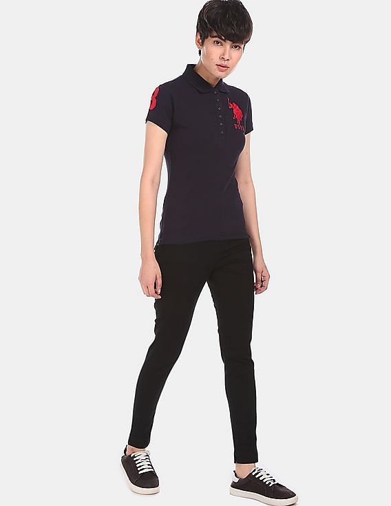 US Polo Navy Bue - T shirt with Collar - Women