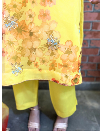 Sewing Shop - Yellow Organza embroidered Suit