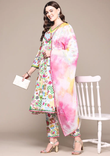 Anarkali style cotton fabric multi color kurta and bottom with dupatta
