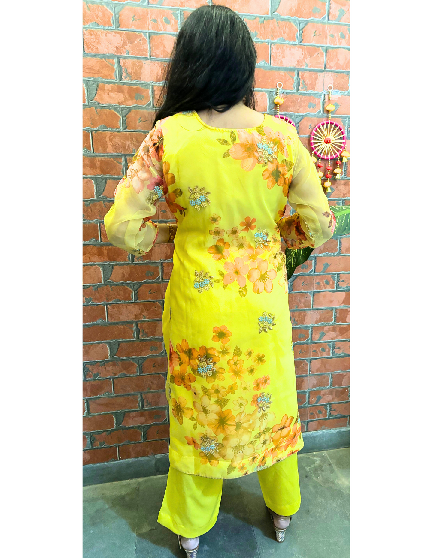 Sewing Shop - Yellow Organza embroidered Suit