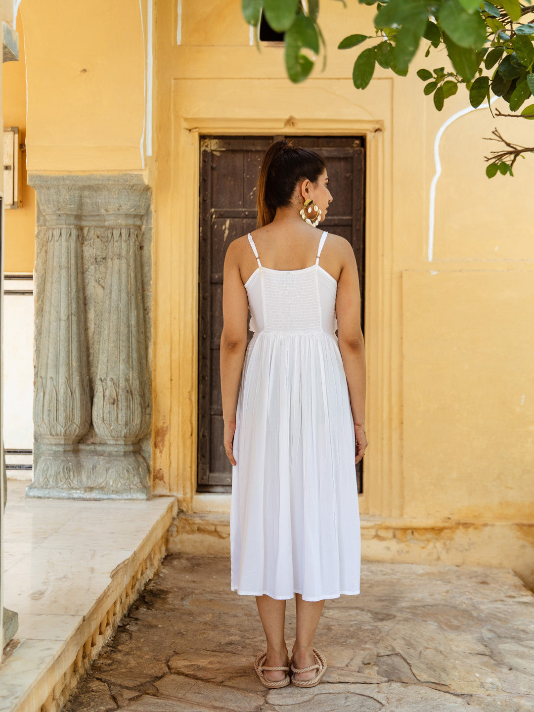 Rayon Paneri Halterneck White and Red Summer Dress