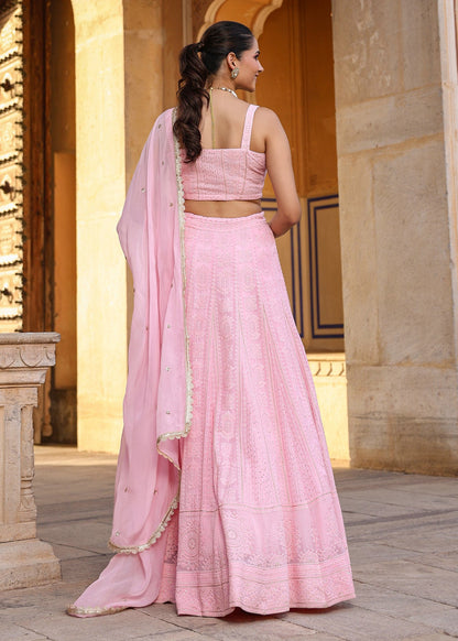 Readymade fully stitched Pink lucknowi embroidered work lehenga