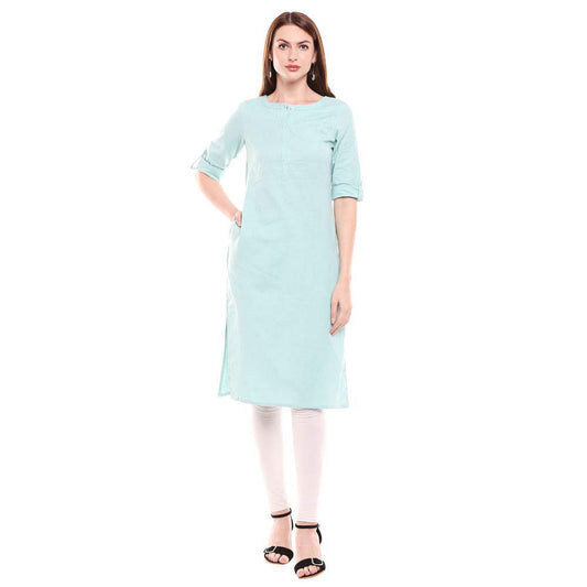 W - Straight Cotton Kurta - Light Blue - Women