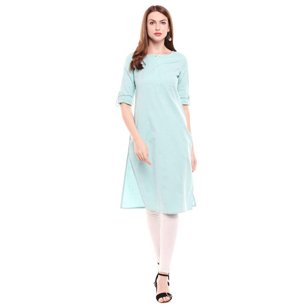 W - Straight Cotton Kurta - Light Blue - Women