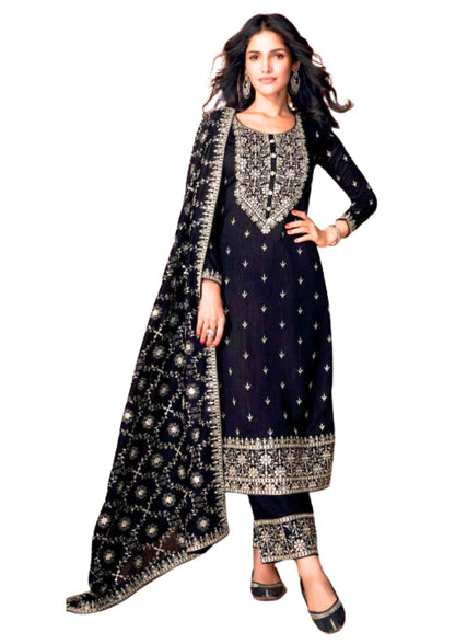 Festive Wear Black Suit set with White Chikankari work (Suit, Palazzo and Full size Dupatta)