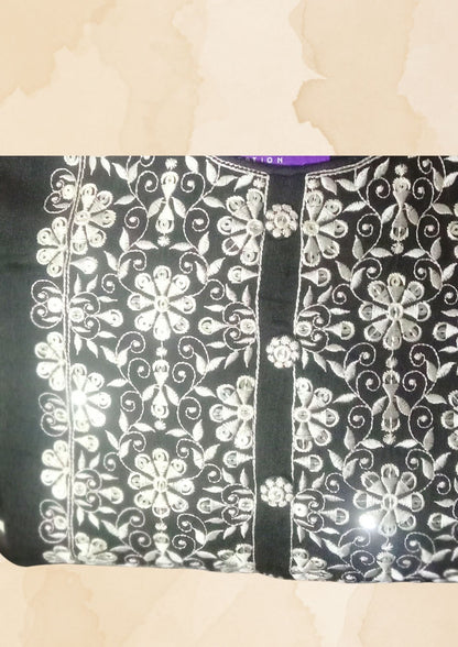 Festive Wear Black Suit set with White Chikankari work (Suit, Palazzo and Full size Dupatta)