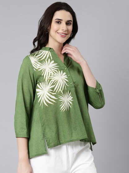 Cotton Green Top with Beautiful Floral Printfor casual and office wear