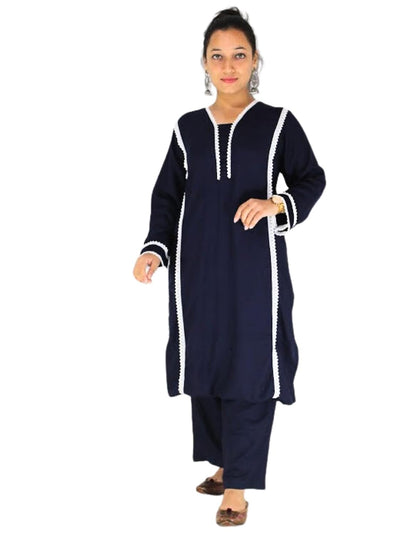 Sewing Shop - Cotton Blue Suit Palazzo Set with Front Lace for Women - (Formal or Casual Dress)