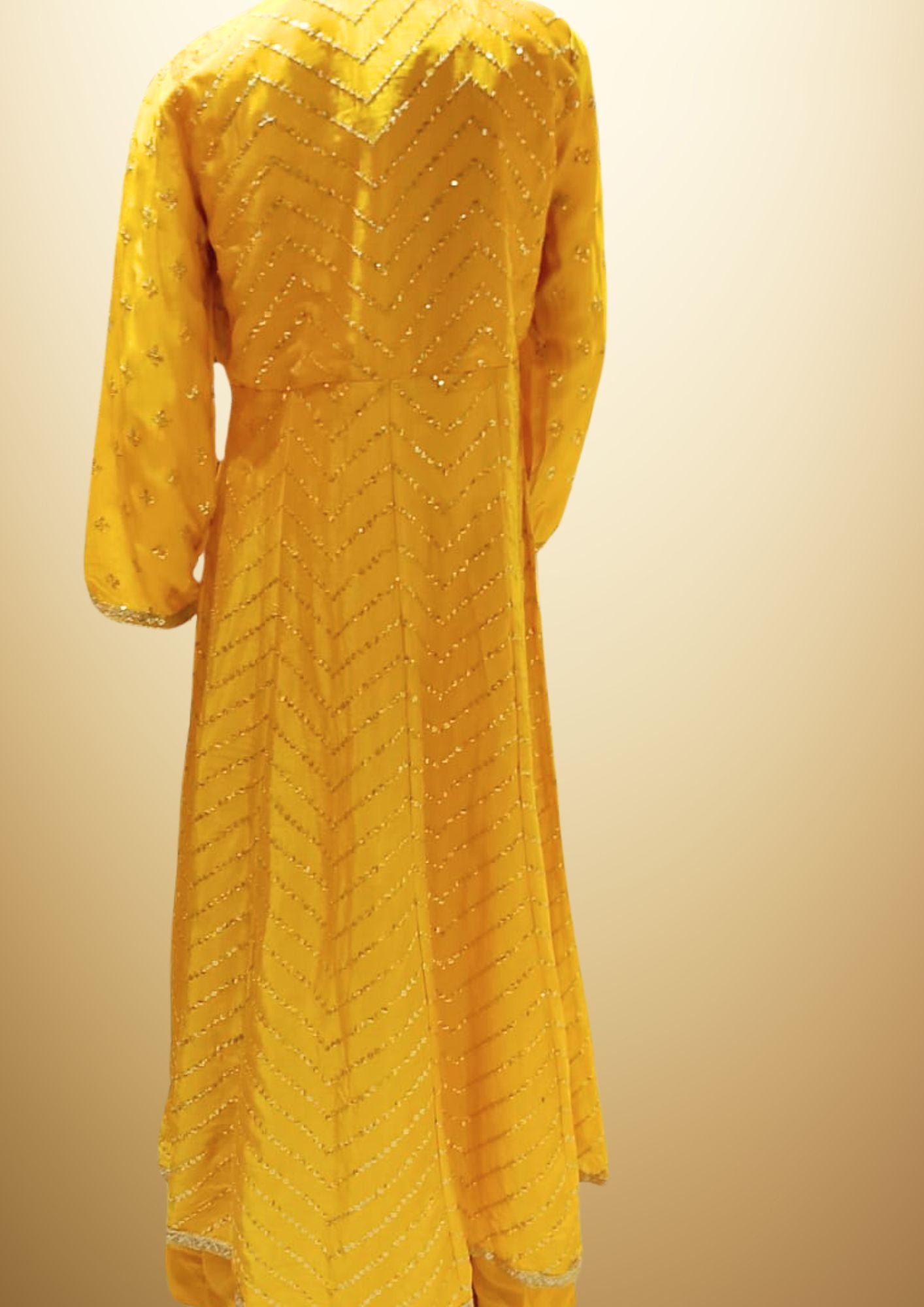 Embroidered and Sequined 3 piece dress - Yellow Crop Top with Palazzo and Cape in beautiful Georgette Fabric