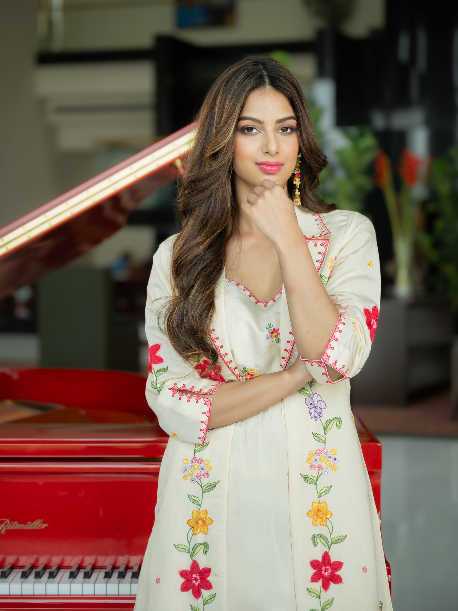 Cream Embroidered A-Line Kurta Palazzos Set3