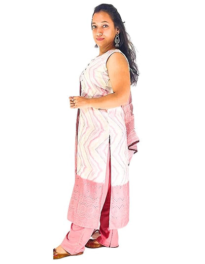 MyRor - White and Pink Cotton Self design Pakistani design suit for women (casual and fun events) Shirt, Pant and Dupatta set