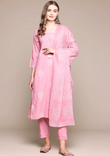 Straight style cotton fabric mauve color kurta with bottom and dupatta