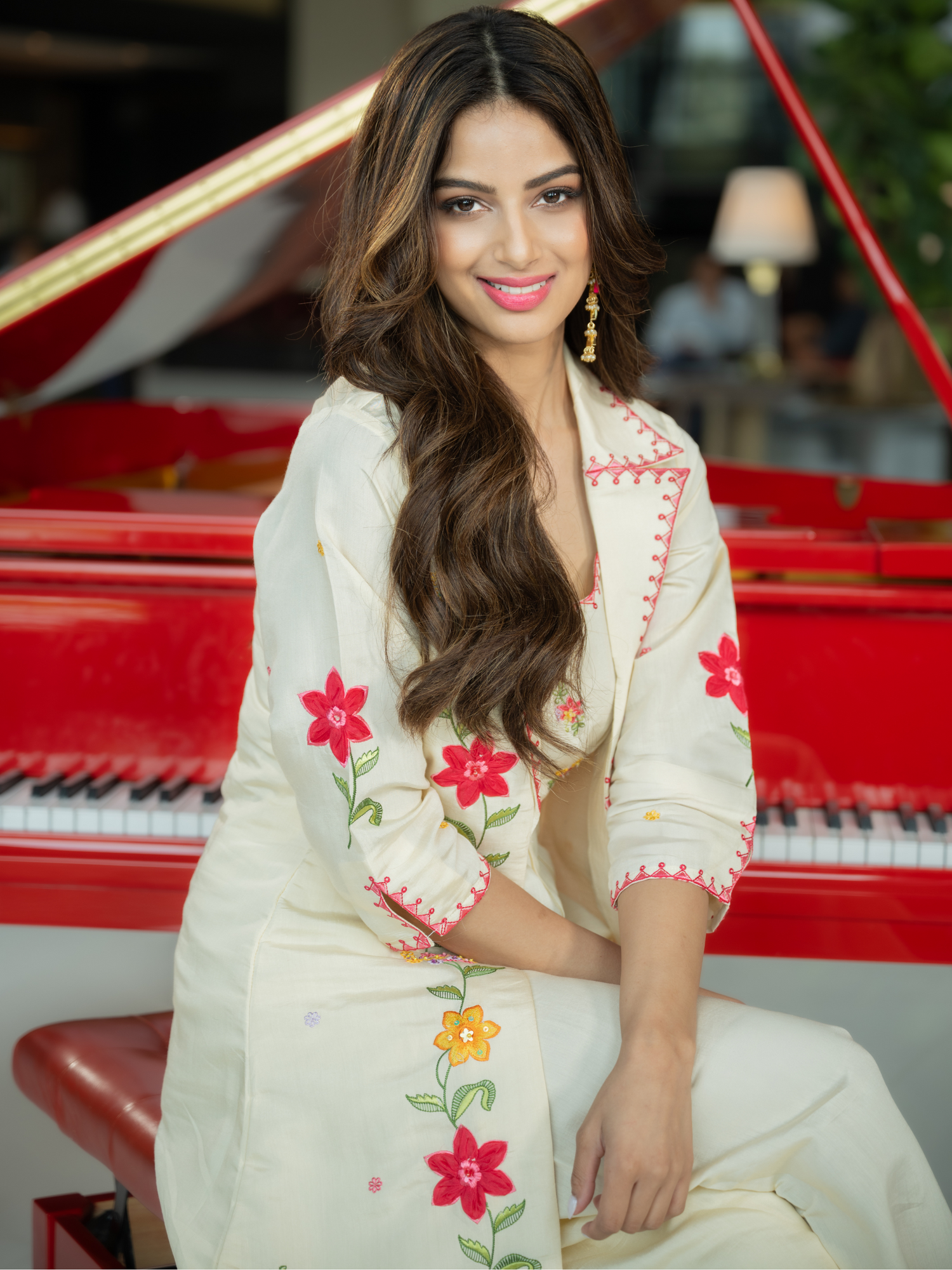 Cream Embroidered A-Line Kurta Palazzos Set1