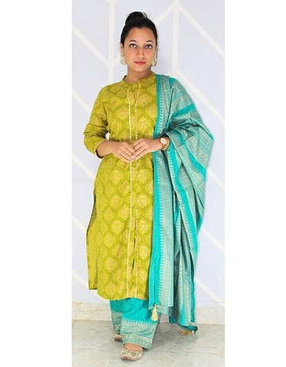 MyRor - Parrot Green Suit for women (shirt, Pant and Dupatta for the festive look)