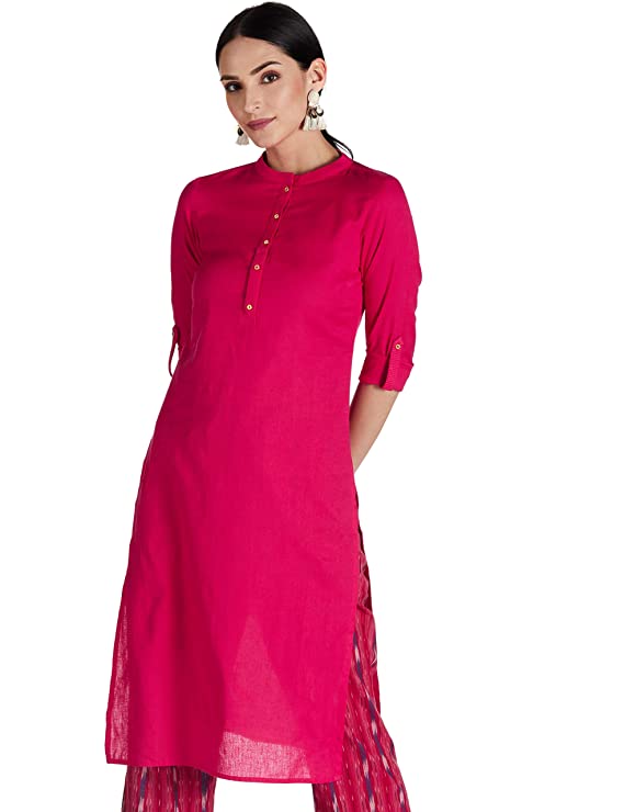 W - Straight Cotton Kurta - Red - Women