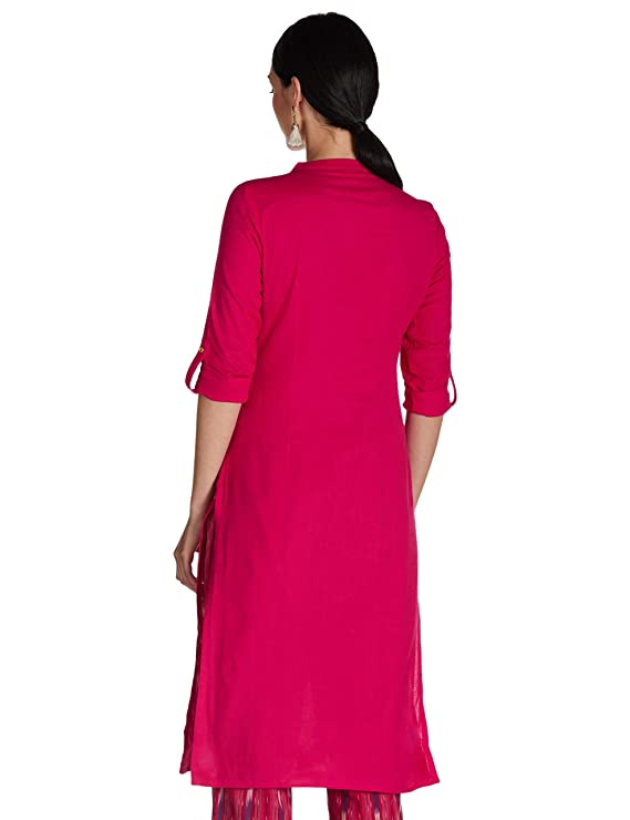 W - Straight Cotton Kurta - Red - Women