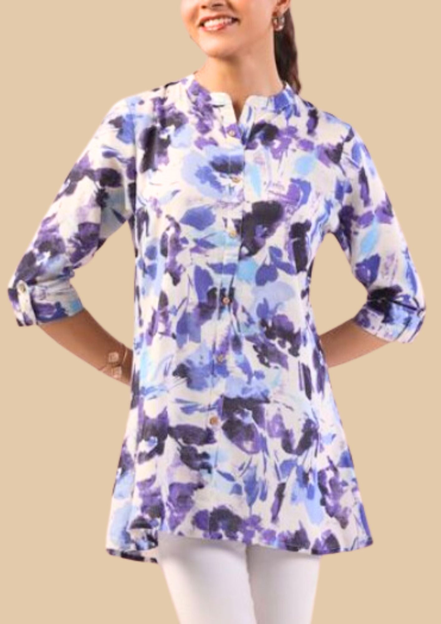 Short Cotton Kurtis with beautiful Blue and Purple flowers