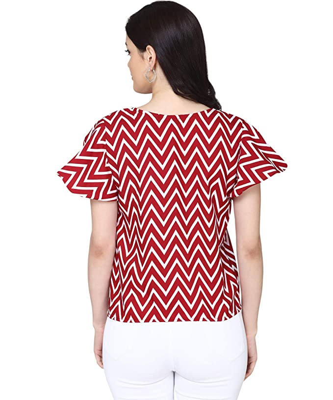 Casual Ruffled Sleeves Printed Women Maroon Top - Oomph