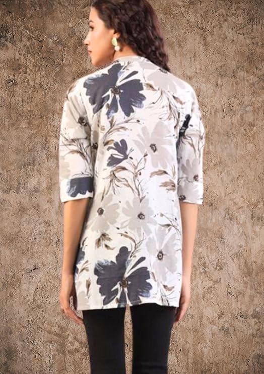 Short Cotton Kurtis with beautiful grey flowers print