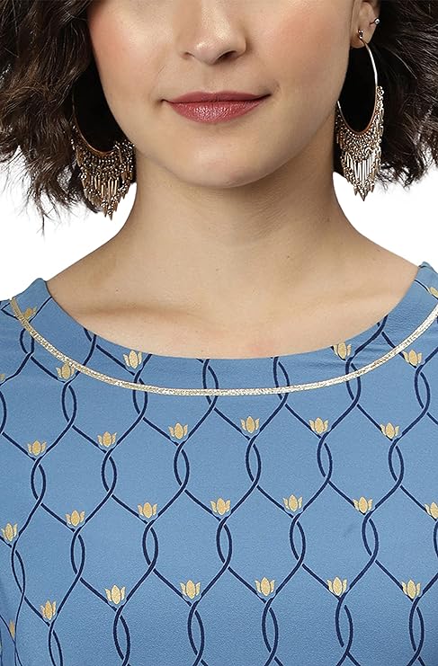 Blue Poly Crepe Ethnic Motifs Kurta for Women