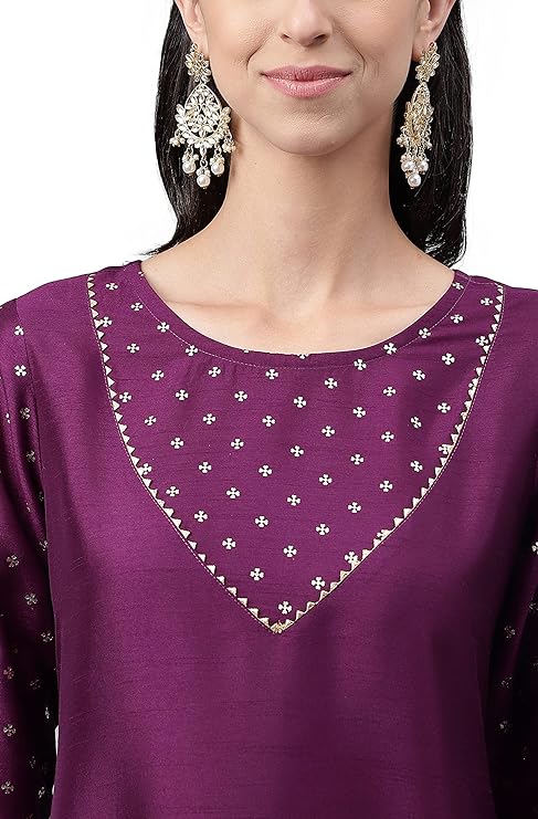 Women's Purple Crepe Silk Foil Printed Kurta with Pant