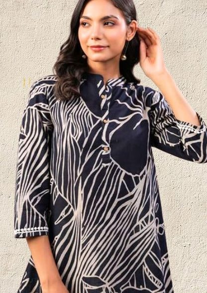 Short Cotton Kurtis with beautiful Black & White Stripes