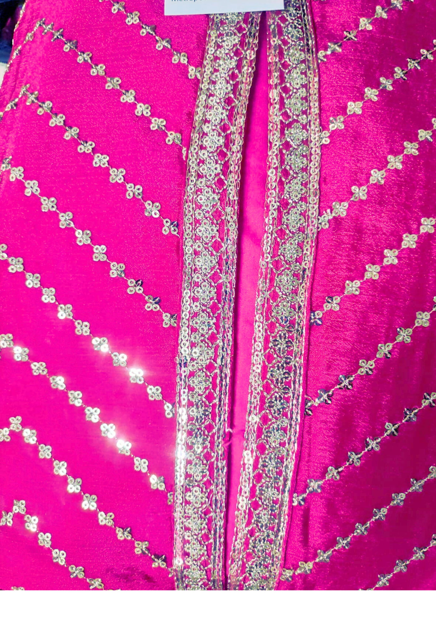 Embroidered and Sequined 3 piece dress - Magenta (Rani Pink) Crop Top with Palazzo and Cape in beautiful Georgette Fabric