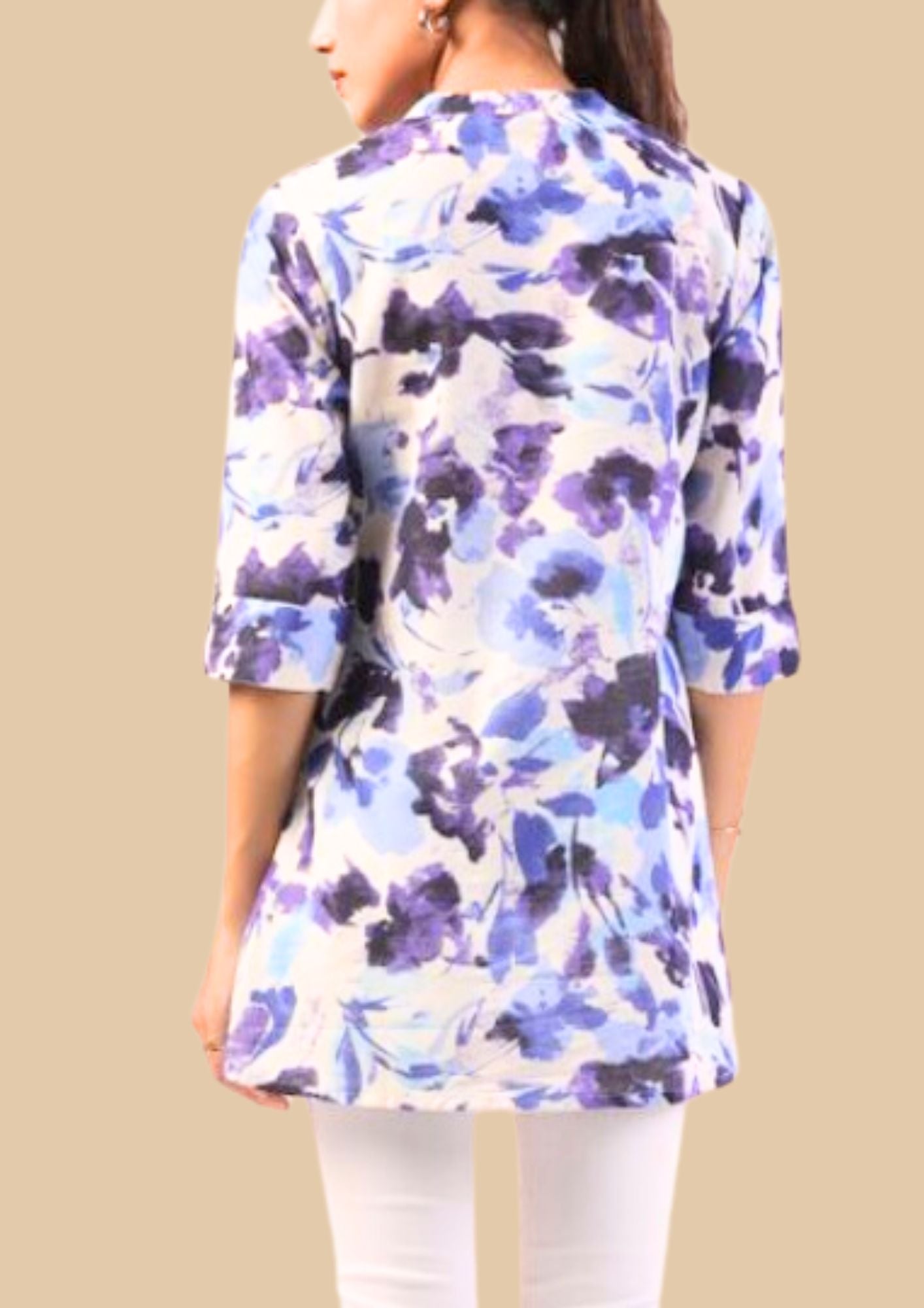 Short Cotton Kurtis with beautiful Blue and Purple flowers