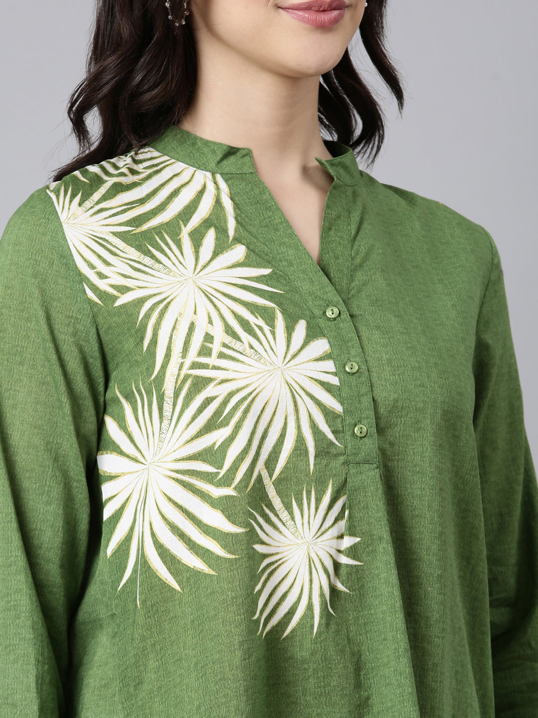 Cotton Green Top with Beautiful Floral Printfor casual and office wear