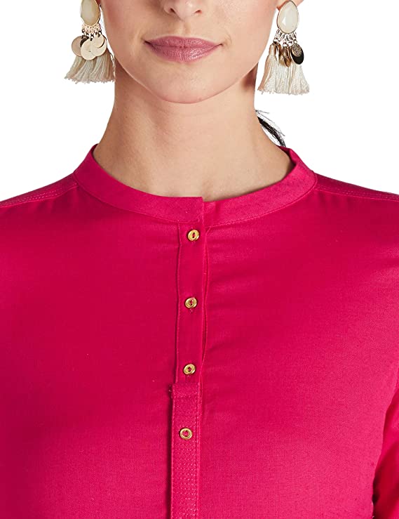 W - Straight Cotton Kurta - Red - Women