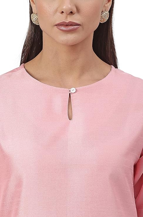 Women's Pink Poly Silk Straight Kurta with Pant