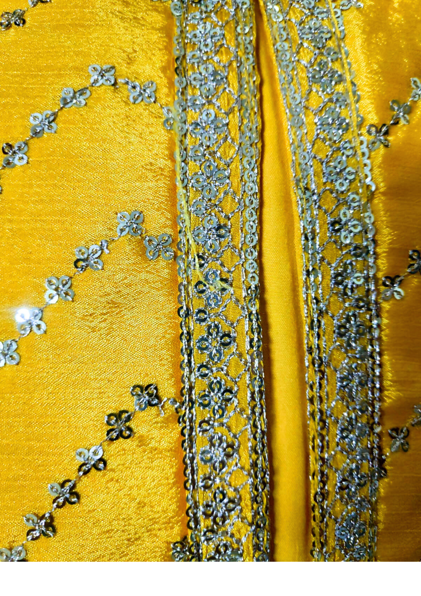 Embroidered and Sequined 3 piece dress - Yellow Crop Top with Palazzo and Cape in beautiful Georgette Fabric