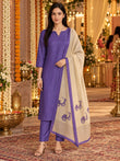 Myror Purple Chanderi silk Embellished Kurta with Pant and Dupatta