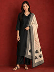 Myror Black Chanderi silk Embellished Kurta with Pant and Dupatta