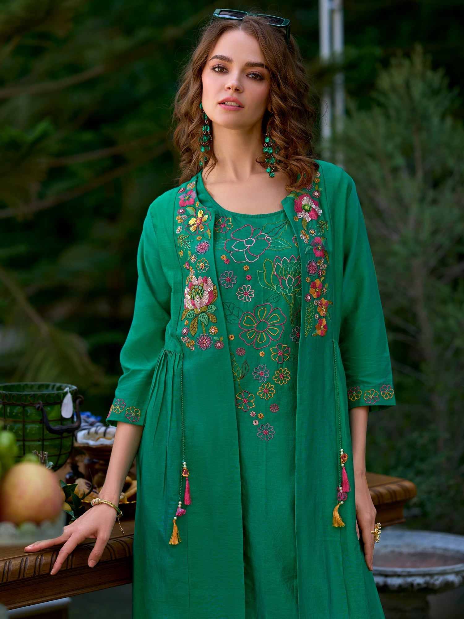 Sea Green Embroidered Straight Kurta Trousers Set4