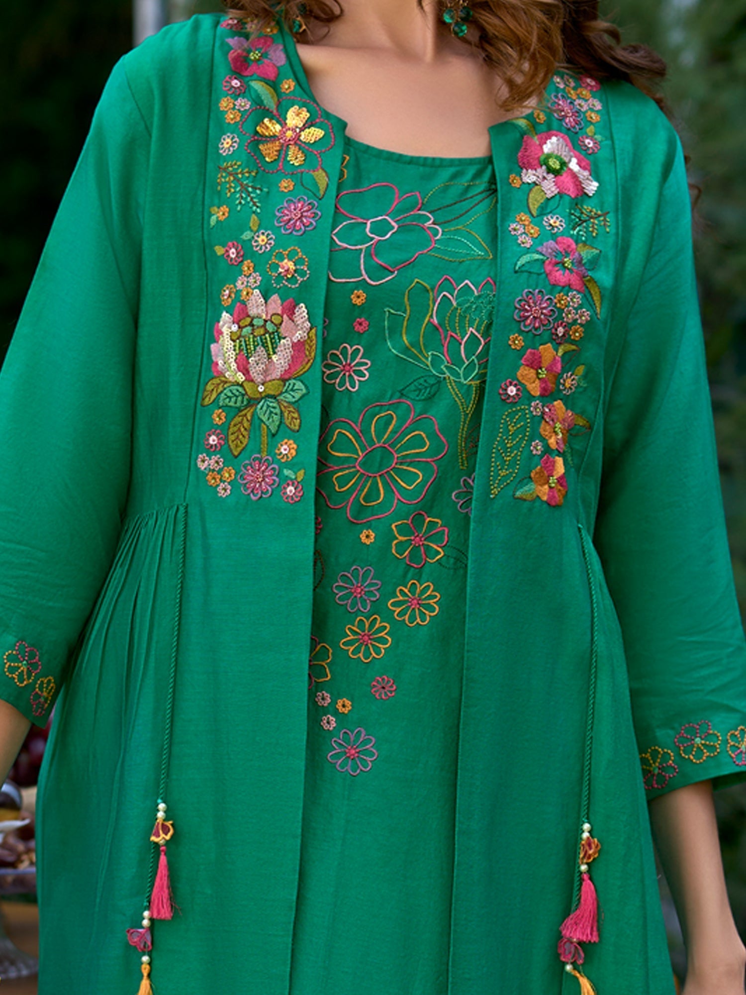 Sea Green Embroidered Straight Kurta Trousers Set6