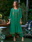 Sea Green Embroidered Straight Kurta Trousers Set1