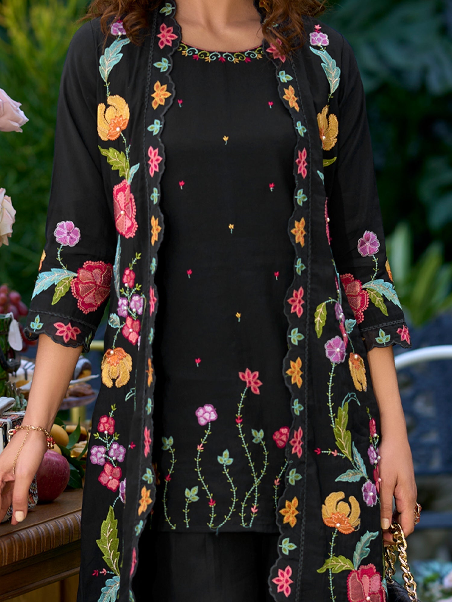 Black Embroidered A-Line Kurta Palazzos Set5