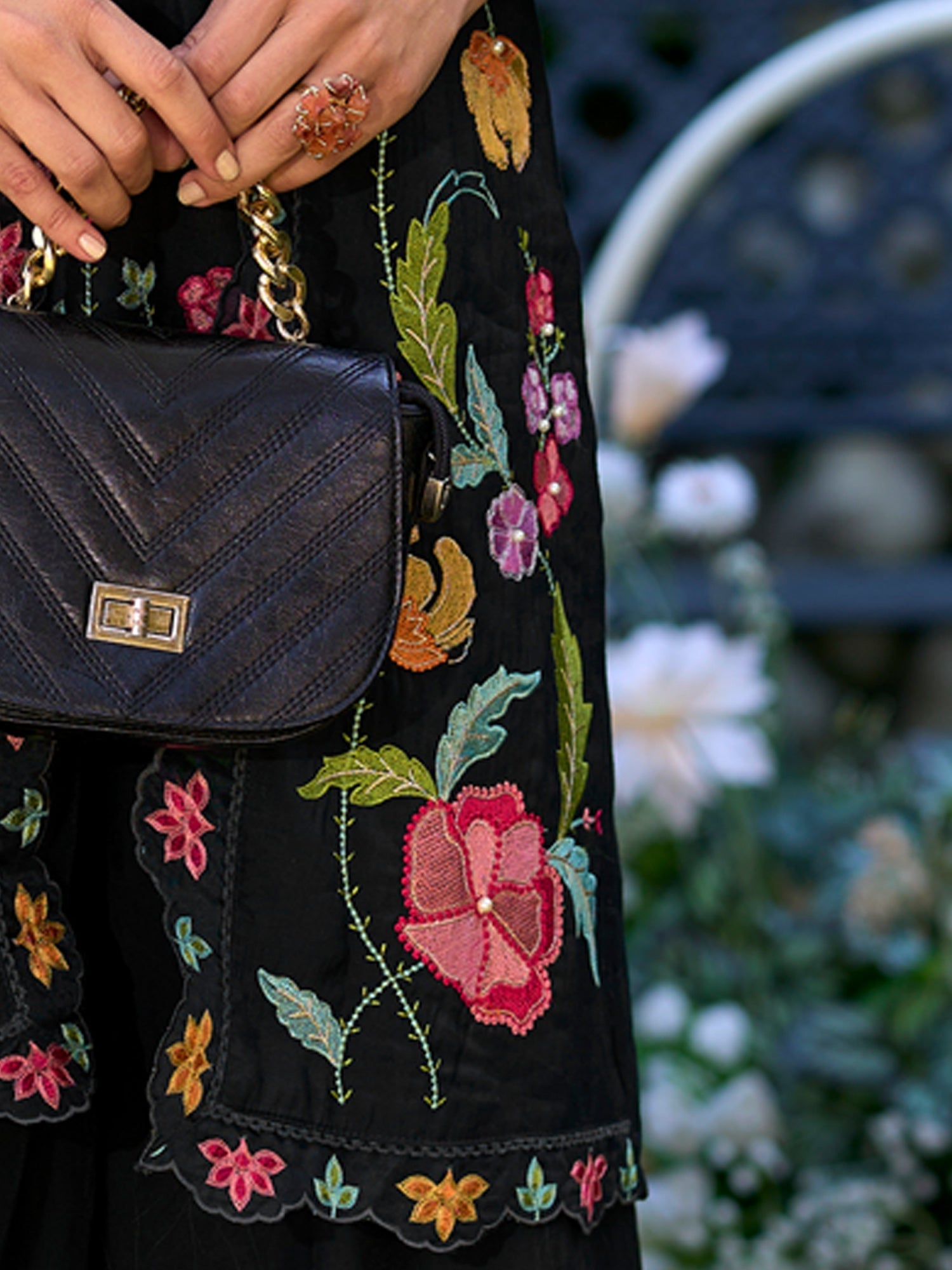 Black Embroidered A-Line Kurta Palazzos Set6