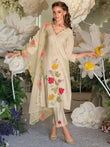 Off White Embroidered Straight Kurta Trousers With Dupatta Set1