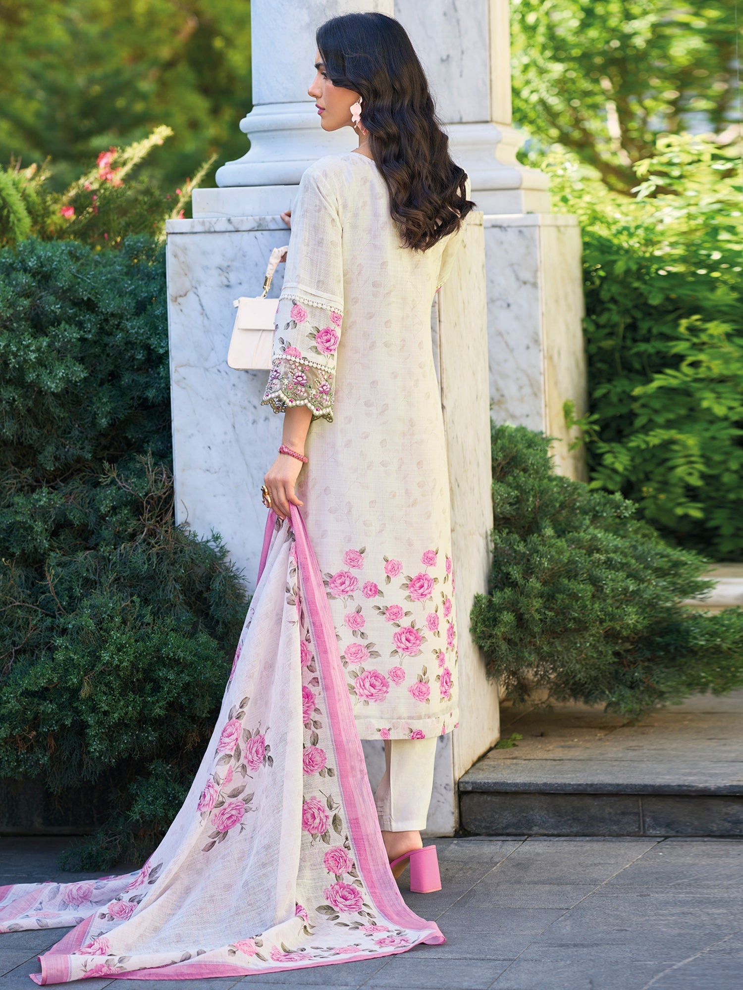 White Embroidered Straight Kurta Trousers With Dupatta Set4