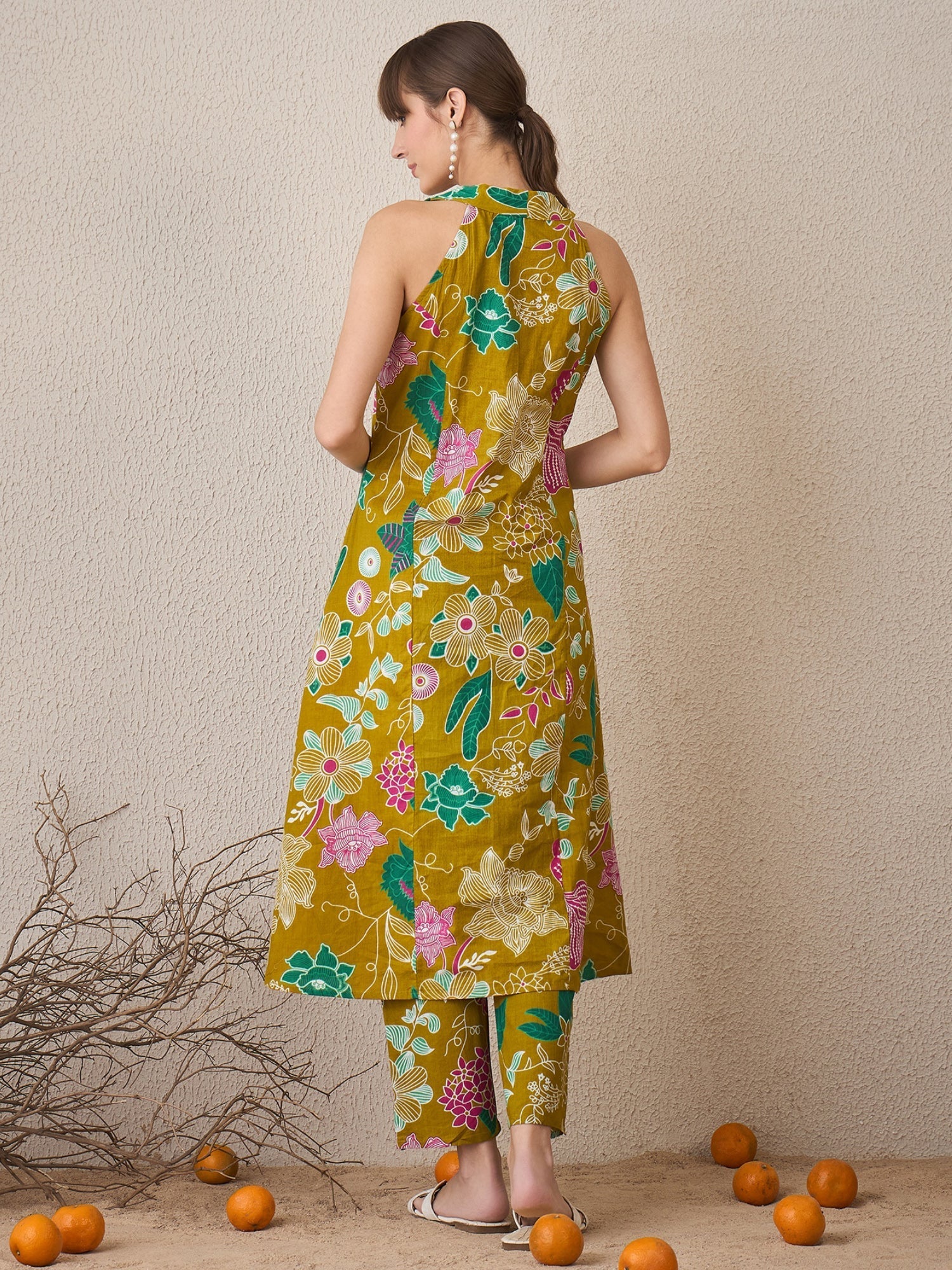 Yellow Printed A-Line Kurta Trousers Set3